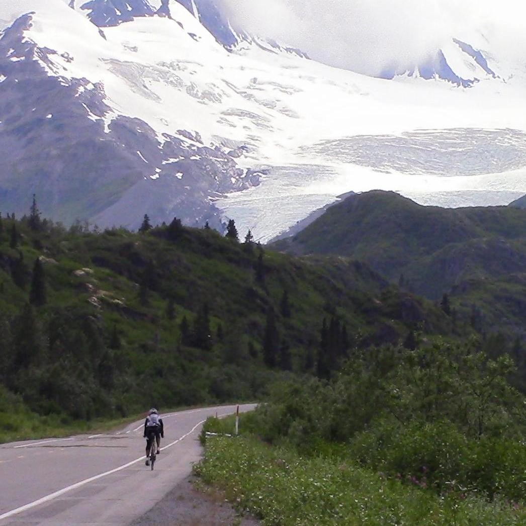 Cassidy on bike during Fireweed 200 mile race to Valdez AK. Someday, I will try this race!