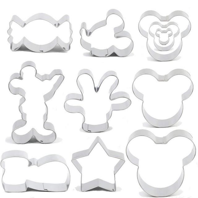 BakingWorld Mouse Cookie Cutter Set - 11pcs - Mouse Head,Ears,Side Face,Hand,Star,Candy and Shoes Cartoon Shape Fondant Biscuit Cutters Mold - Stainless Steel