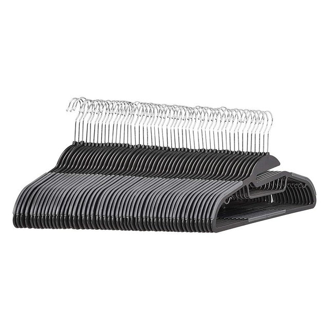 Amazon Basics Non-slip Heavy Duty Plastic Hanger with Rubber and Horizontal Bar, Pack of 50, Gray