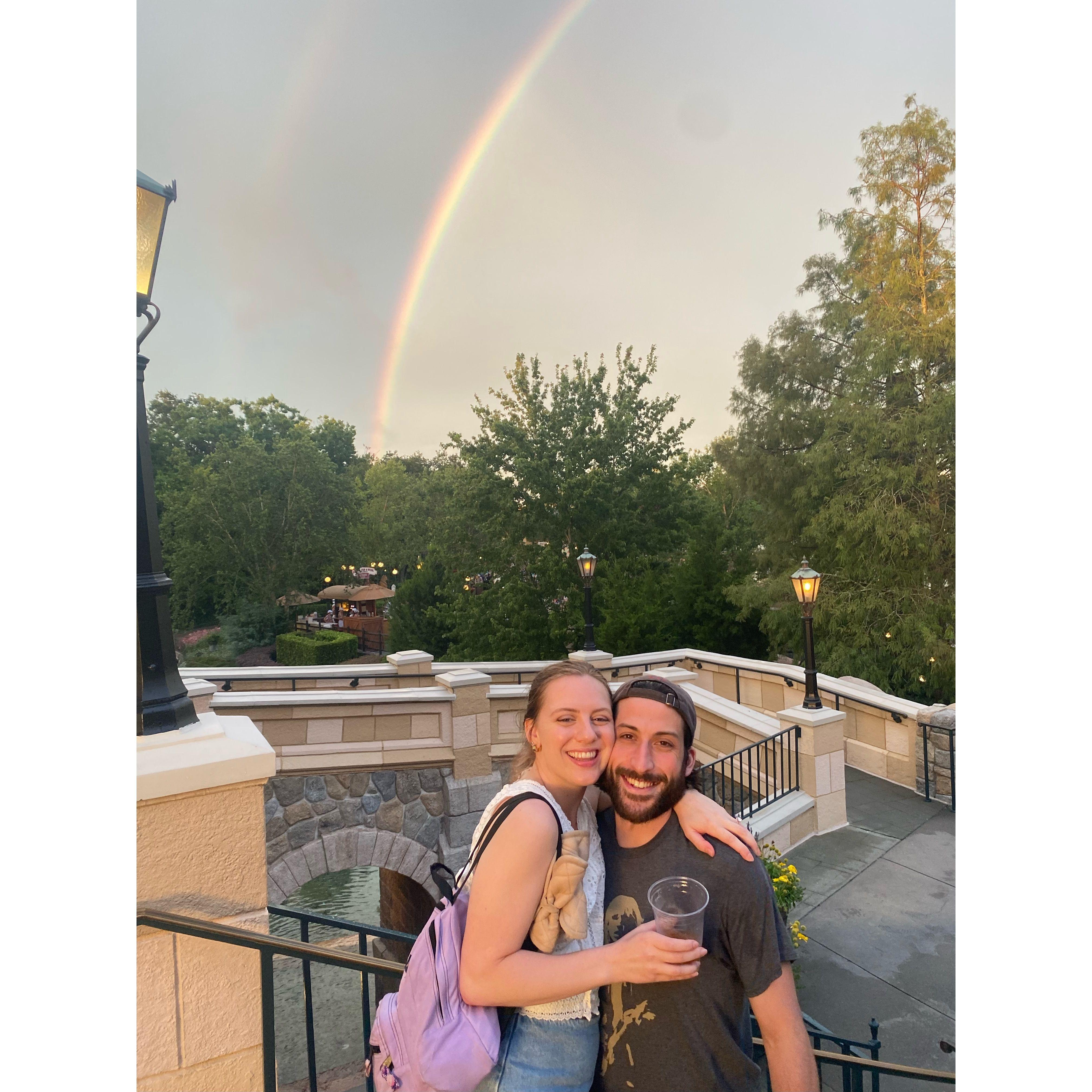 At the end of "Drinks Around the World" at Epcot, with Alli's cousin/MOH Andrea!