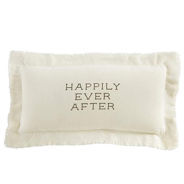 Mud Pie Happily Ever Pillow, 11" x 22", White