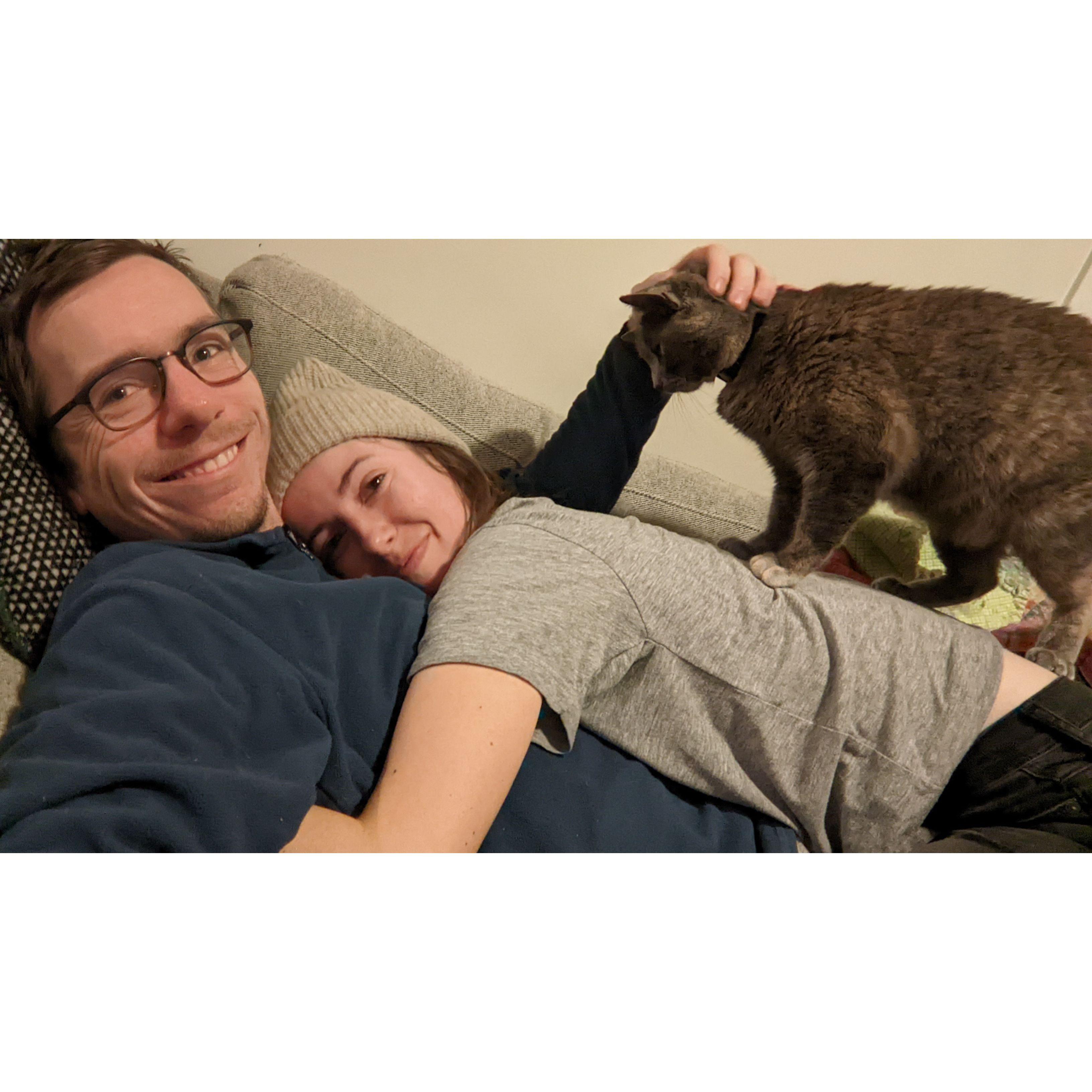 March 2021: Michelle got a cat that quickly made Logan into a cat person