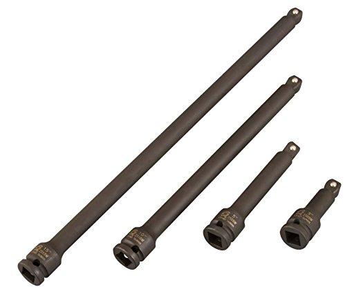 Sunex 3504 3/8-Inch Wobble Drive Extension Impact Socket Set, SAE, 6-Point, Cr-Mo, 3-Inch - 15-Inch, 4-Piece