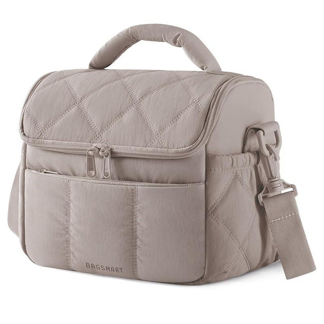 BAGSMART Insulated Lunch Bags for Women, Cute Quilted Lunch Box, Lightweight Puffy Padded Waterproof Lunch Tote, Reusable Lunch Cooler for Work Picnic Travel, Camel
