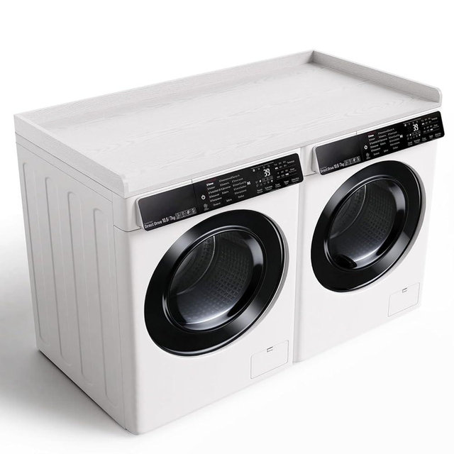 Fivesun Washer Dryer Countertop, 27.5" x 54“ Wood Washer and Dryer Countertop with Edge Rails for Laundry Room Organization and Storage, White
