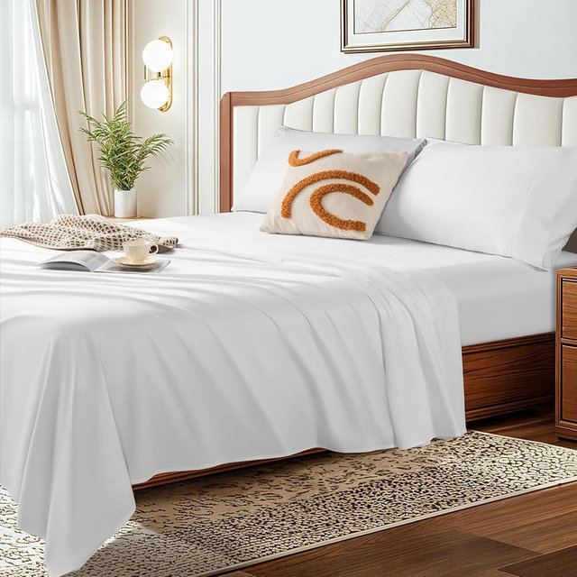 LBRO2M 1500 Thread Count Sheets 100% Egyptian Cotton Sheets Set King Size Sheets 16 Inches Deep Pocket Bedding 4 Piece Sets (King, White)