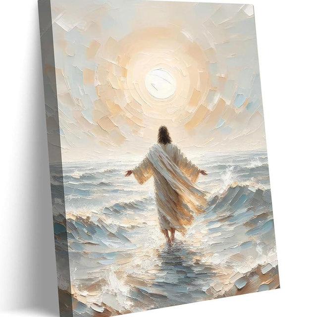 Jesus Walks On Water Canvas Wall Art Christian Bible Stories Wall Decor Picture Jesus Walking On Water Back Poster Print For Living Room Bedroom Church Ready To Hang