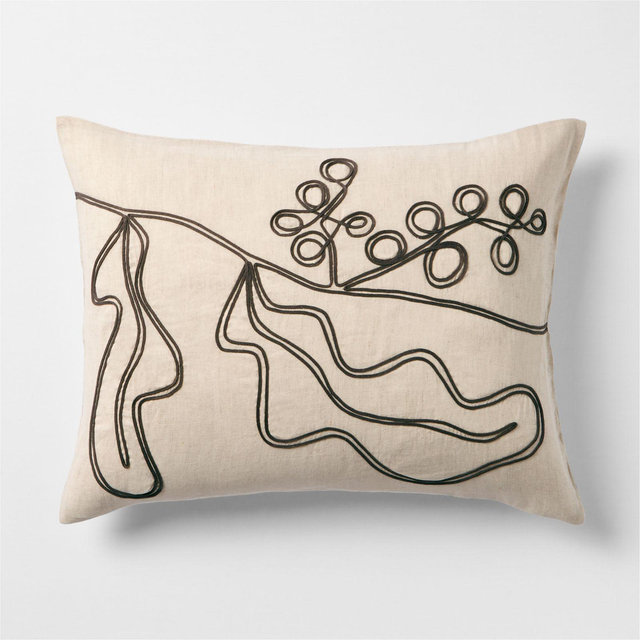 Embroidered Australian Botanical Organic Cotton Linen Standard Bed Pillow Sham
