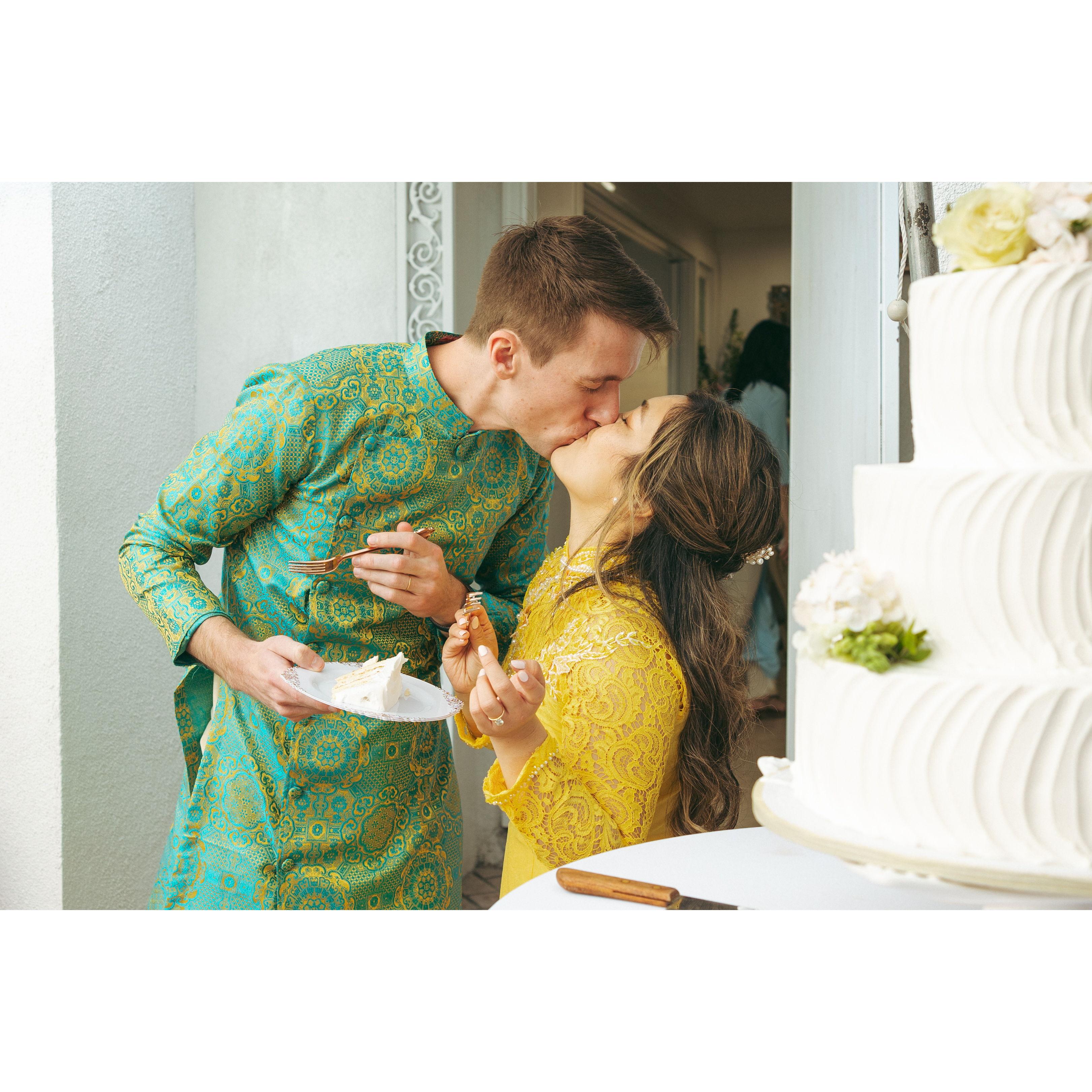 Cutting the cake at our Vietnamese Tea Ceremony.