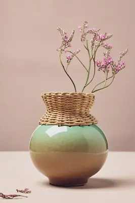 Alina Rattan Woven Ombre Clay Vase