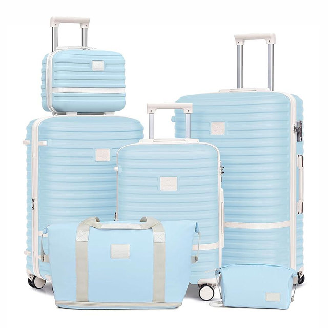 Joyway Luggage Set 3 Piece Suitcase Sets with Spinner Wheel,Hardside Expandable Travel Laggage with TSA Lock (13/20/24/28 Lightblue brown
