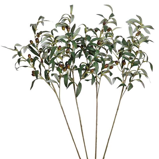 SHACOS Artificial Olive Branches with Fruits Set of 4 Fake Greenery Branches 28 inch Long Olive Stem Plant for Home Wedding Decor (4, 28 inch)