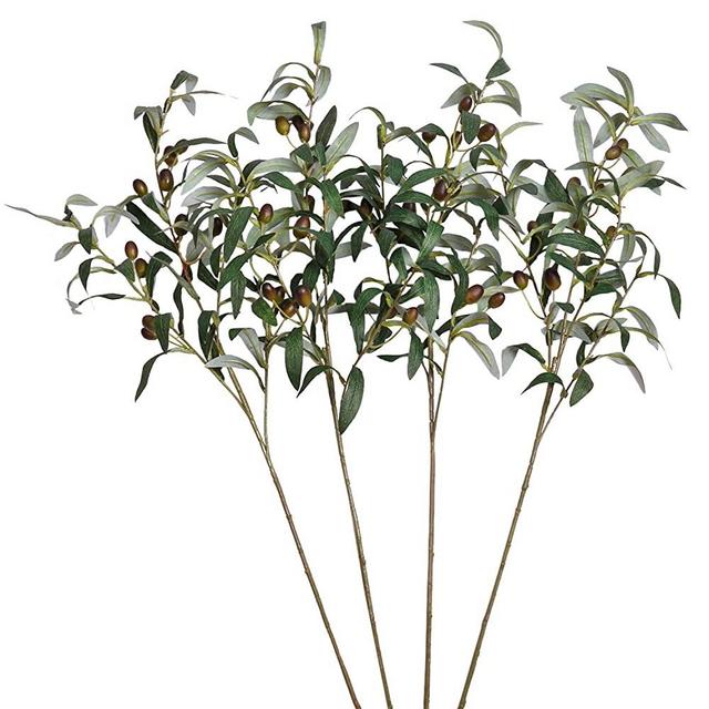 SHACOS Artificial Olive Branches with Fruits Set of 4 Fake Greenery  Branches 28 inch Long Olive Stem Plant for Home Wedding Decor (4, 28 inch)