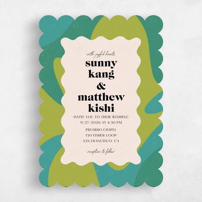 Green Scalloped Wedding Invitation - Allegria Portrait