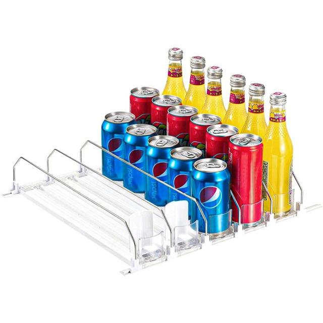Drink Organizer for Fridge, Self-Pushing Soda Can Dispenser for Refrigerator, Pantry/Kitchen Organizer with Width Adjustable Smart Beverage Pusher, 12oz to 20oz Holds up to 25 Cans (38cm/5Rows)