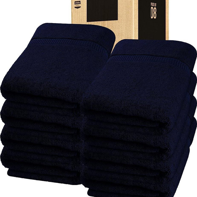 Utopia Towels - Luxurious Jumbo Bath Sheet 8 Piece - 600 GSM 100% Ring Spun Cotton Highly Absorbent and Quick Dry Extra Large Bath Towel - Super Soft Hotel Quality Towel (35 x 70 Inches, Navy)