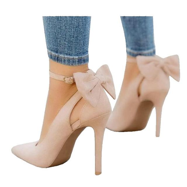 Fashare Womens High Heels Bow Tie Back Sexy Stiletto Ankle Strap Wedding Dress Pumps Shoes