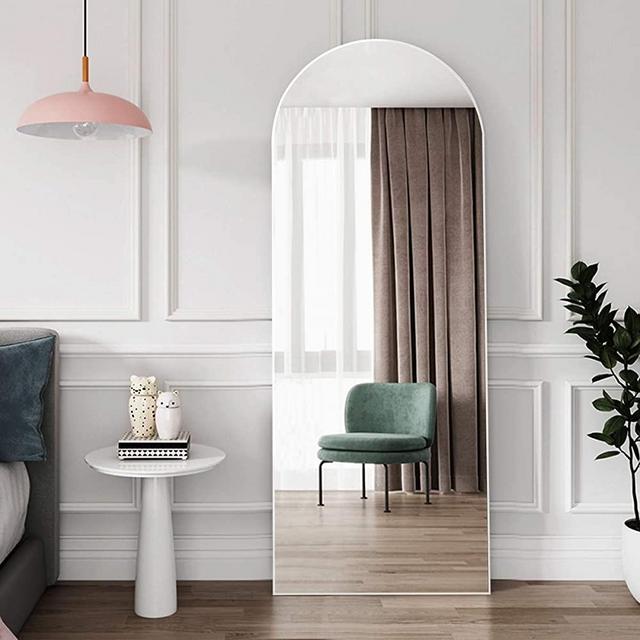 OGCAU Full Length Floor Mirror Wall Mirror Standing Hanging or Leaning Against Wall for Bedroom, Sleek Arched-Top Mirror, Large Archway Mirror, Wall-Mounted Mirror for Bedroom Living Room (White)