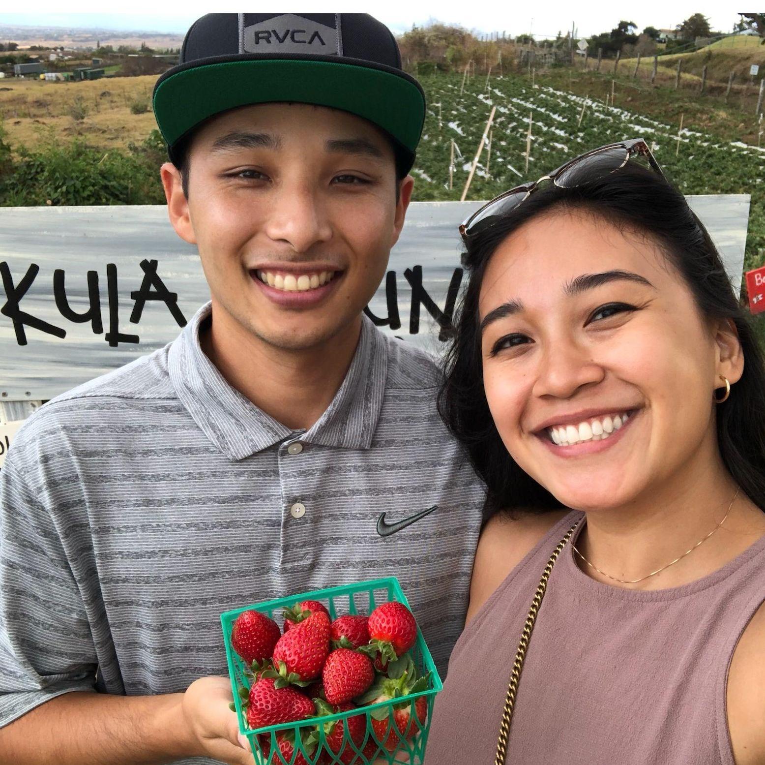 July 2, 2021: One of our favorite dates: Picking strawberries at Kula Country Farms on Maui.