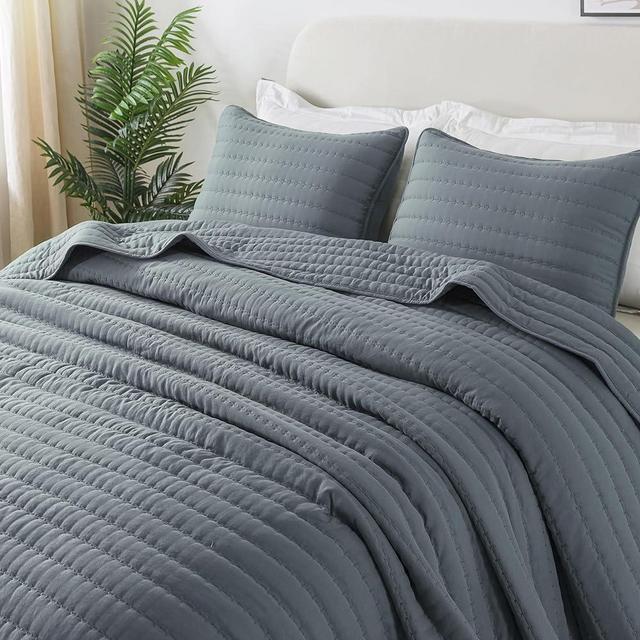 ROARINGWILD Blue Queen Size Quilt Bedding Sets with 2 Pillow Shams, Full Lightweight Soft Bedspread Coverlet, Quilted Blanket Thin Comforter Bed Cover for All Season, 3 Pieces, 90x90 inches