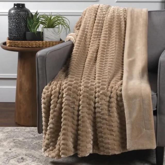 Beige Life Comfort Textured Faux Fur Throw