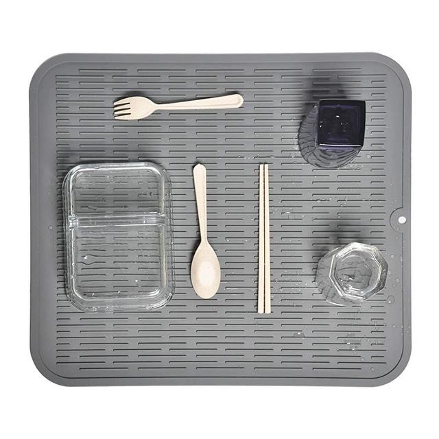 Dish Drying Mat for Kitchen Counter, Silicone Drying Mat for Dishes – 18 x 16 Inches Rubber Counter Drying Pad, Dishwasher Safe and Heat Resistant (Grey)