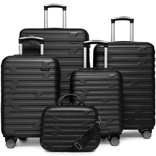 DUOLEDUOLE LARVENDER Luggage 5 Piece Sets, Expandable Luggage Sets Clearance, Suitcase with Spinner Wheels, Hard Shell Luggage Carry on Suitcase Set with TSA Lock Black