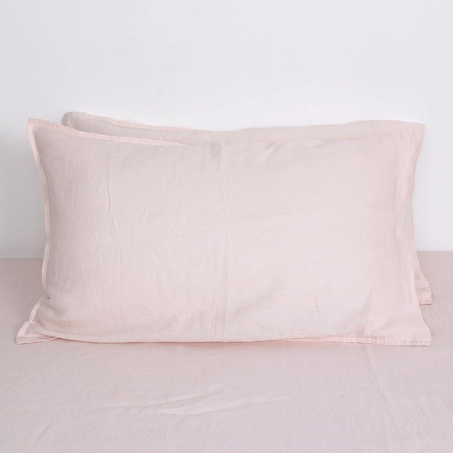 L Linen World Linen Pillow Cases 100% French Natural Linen Pillowcase Set of 2-Stone Washed Moisture-Absorbing Linen Pillow Shams King Size(20''x40''),Blush Pink