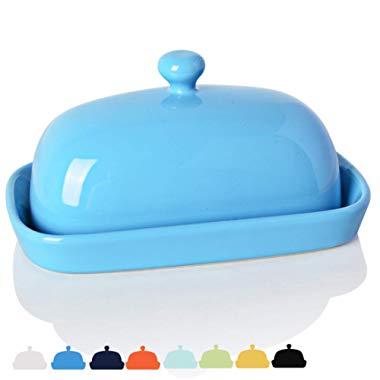 Sweejar Ceramics Butter Dish with Lid, Butter Keeper Container, East/West Coast Butter, 7 inches