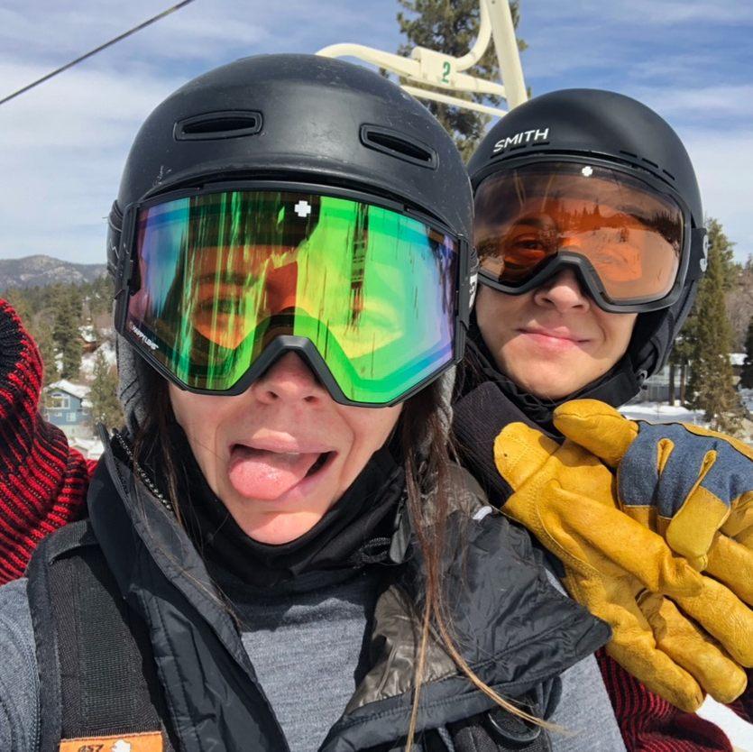 Aubrey skiing in Tahoe & Norel snowboarding the bunny slope and drinking hot toddies.