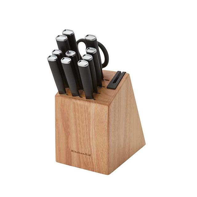 KitchenAid Classic 12-Piece Block Set with Built-in Knife Sharpener, Natural