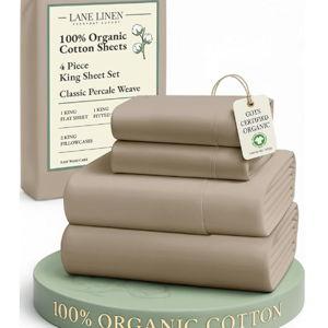 LANE LINEN 100% Organic Cotton Sheets Set, (King, Taupe)