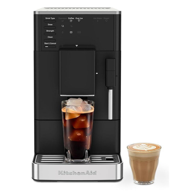 KitchenAid Fully Automatic Espresso Machine KF2 with 6 Hot and Iced Coffee Options | Built-In Grinder | Steam Wand, Black Matte KES8452