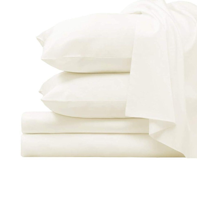 Pizuna 100% Luxury Cotton Bed Sheets Set King Size Ivory, 1000 Thread Count Long Staple Cotton Sateen Thick Sheet & Pillowcase Set, Deep Sheets fits 15" (Combed Cotton Bed Sheet Set -4PC)