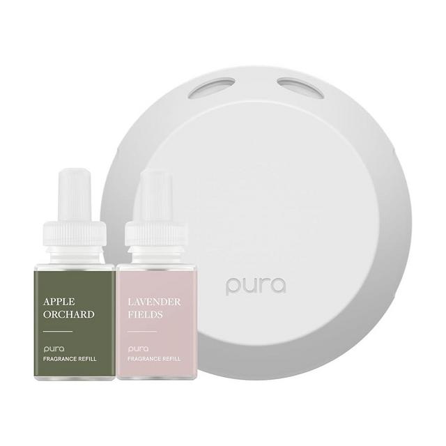 Pura - Smart Home Fragrance Device Starter Set - Pura 4 - Scent Diffuser for Home - Includes Fragrance Aroma Diffuser - Square Box, Apple Orchards and Lavender Fields Scent Refills