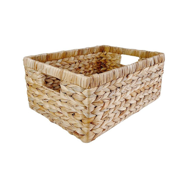 Pixoframe Large Rectangular Handwoven Wicker Basket - Natural Water Hyacinth Storage Baskets with 2 Built-in Handles - Ideal for Towel, Blankets, and Home Organizer & Decor - 16.5"x13"x7.50" - Brown