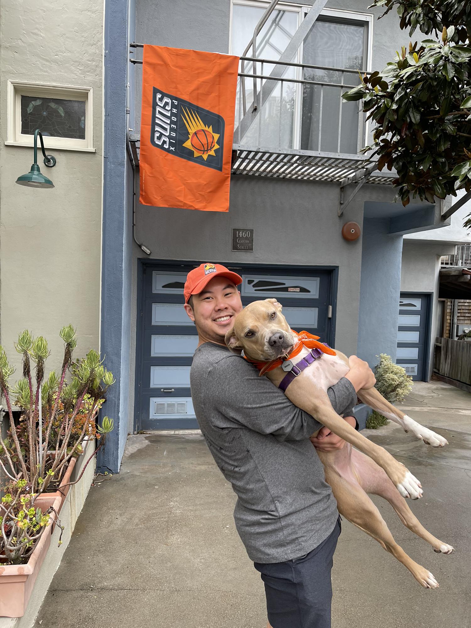 Booker and Justin in front of our San Francisco home! 2022