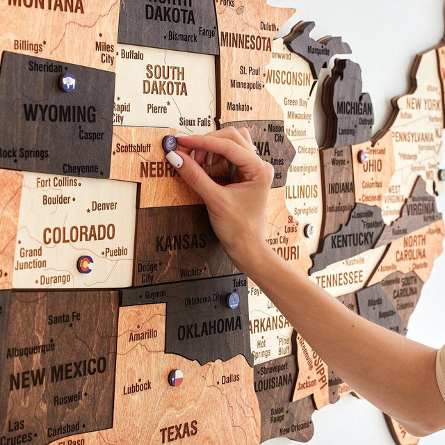 US Travel Map, Push Pin Map, Wood Map Of...
