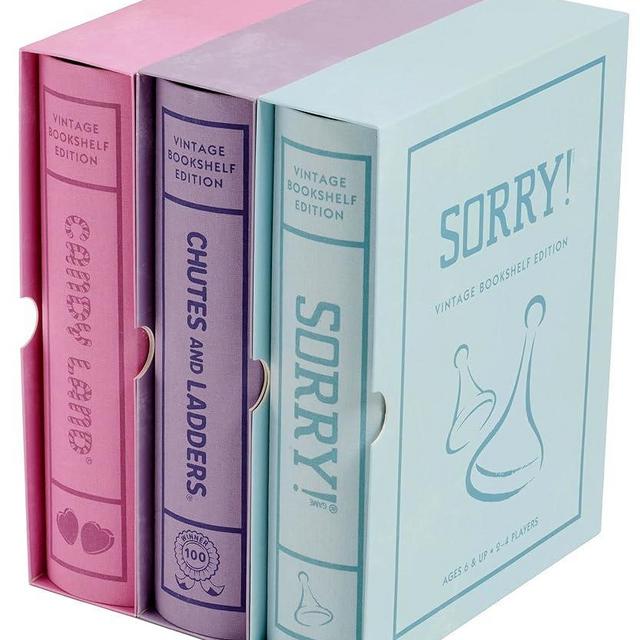 WS Game Company Candy Land, Chutes and Ladders, and Sorry! Vintage Board Game Bookshelf Collection