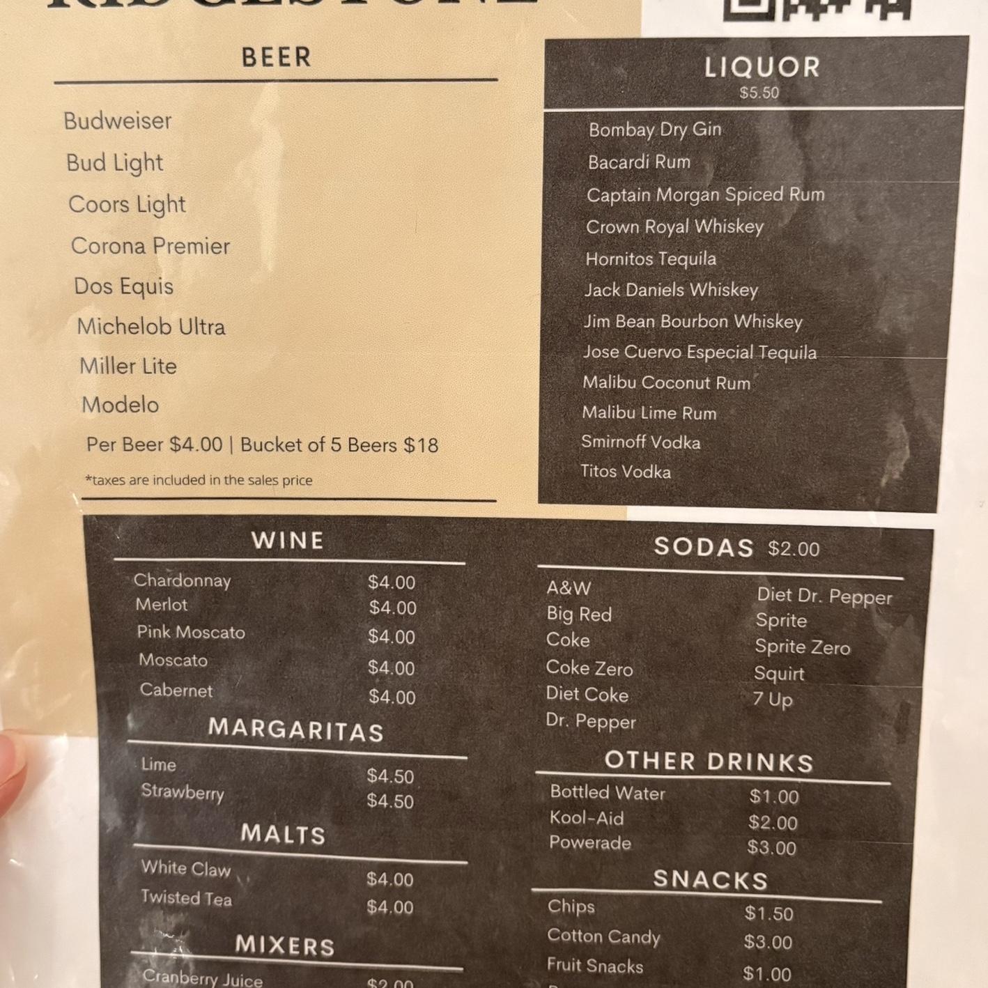 drink menu for anyone interested, ATM available beside bar