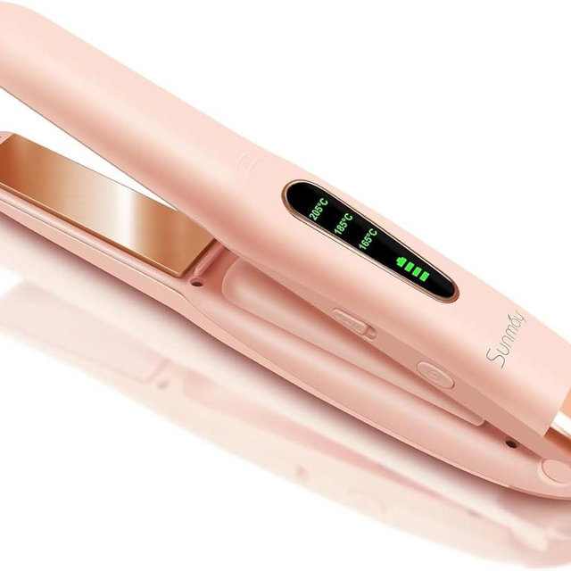 SUNMAY Cordless Hair Straightener, Titanium Portable Straightener for Travel, Dual Voltage Cordless Flat Iron Hair Straightener 2 in 1 with Comb & Clip for Women, Heat-up in Seconds, USB-C Fast Charge