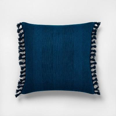 18x18 Knotted Fringe Throw Pillow Wide Stripe Navy - Hearth &#38; Hand&#8482; with Magnolia