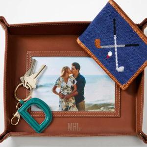 Leather Photo Catchall - Navy Stripe