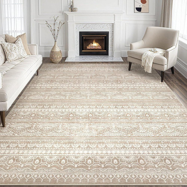 Tortania Area Rug Living Room Rugs - 8x10 Washable Large Soft Neutral Boho Moroccan Bohemian Farmhouse Rug Indoor Floor Carpet for Bedroom Under Dining Table Home Office Decor - Light Brown