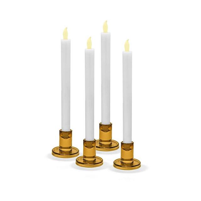 Glass Amber Candlestick Holder Set - 2.5" High, Round Base, Traditional Window Candles, Thanksgiving Seasonal Decor, Holiday, Home & Wedding Accessory, Fits All Taper Candles - 4 Pack