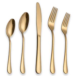 Berglander Flatware Set 20 Piece, Stainless Steel With Titanium Gold Plated, Golden Color Flatware Set, Silverware, Cutlery Set Service For 4 (Shiny Gold)