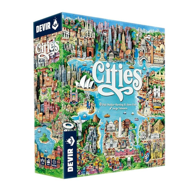 Devir - Cities Board Game, City Building Strategy Game with Tile Placement & Resource Drafting for Families & Friends Ages 10+, 2–4 Players, Playtime 35, (English Version)
