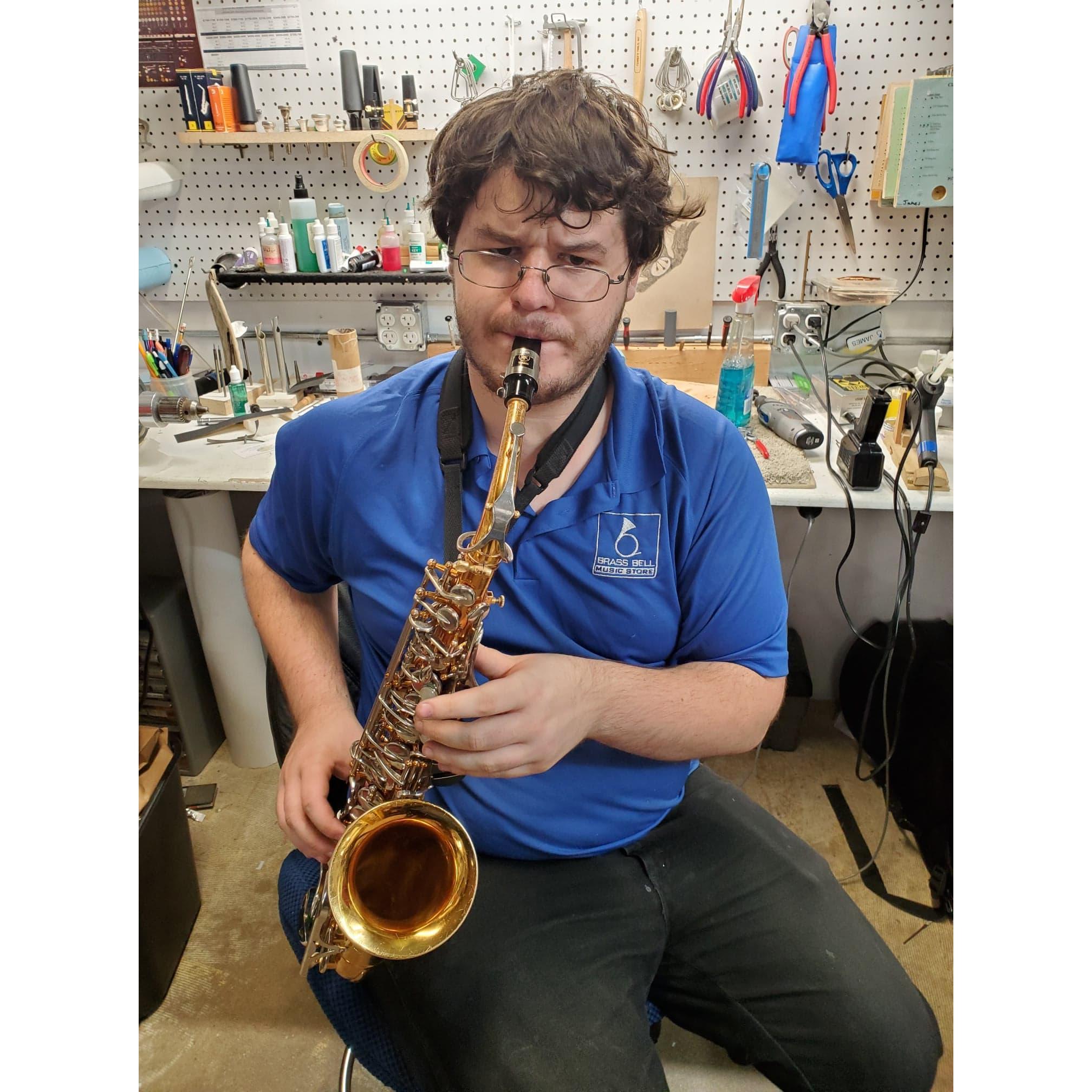 Nowadays, James plays saxophone... (just kidding, he plays everything now for his work as a repair technician)