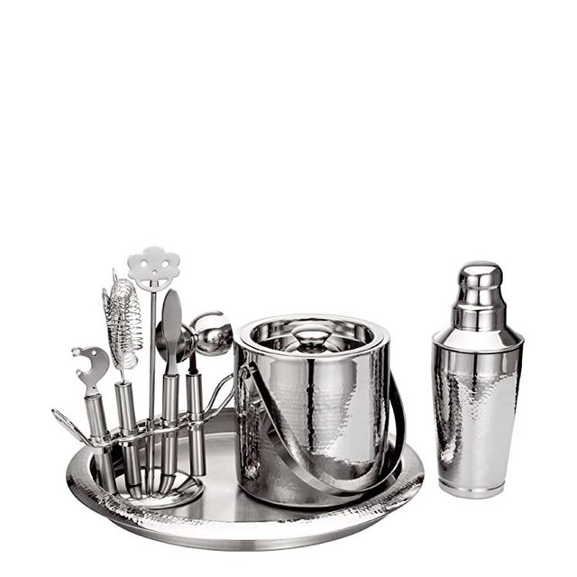 Nine Piece Hammered Finish Steel Bar Set by Godinger