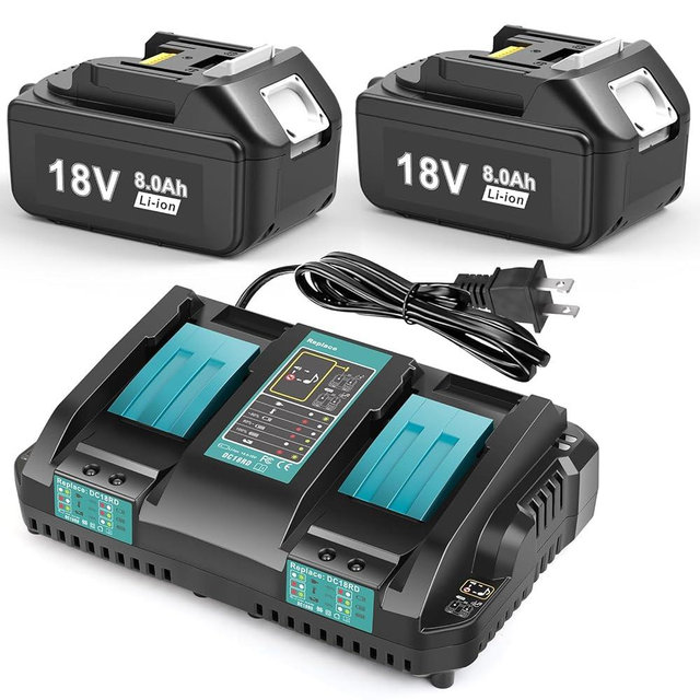 ARyee 2 Pack 18V 8.0Ah BL1860 Replacement Battery Charger Combo for Makita 18V Battery, DC18RD Rapid Dual Charger for BL1850B BL1840B BL1830B BL1815B